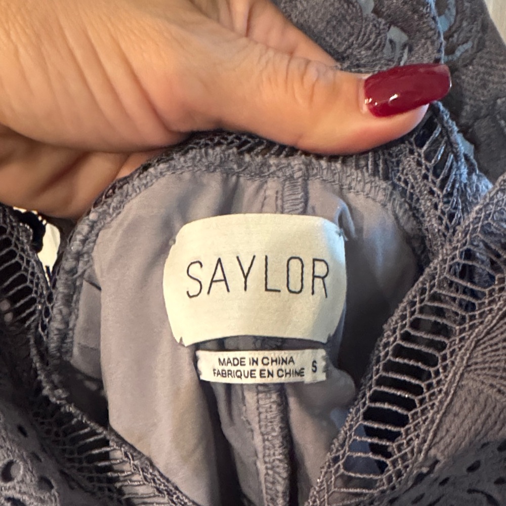 Saylor Mandy Blue Lace Off-Shoulder Romper - Picture 3 of 9
